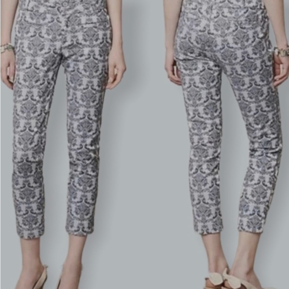 Silver and dark gray Cartonnier print cropped pants Anthropologie holiday